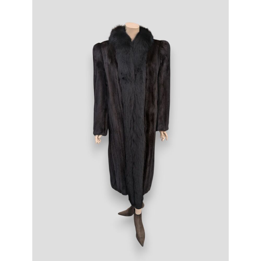 Dark Mink Coat w/ Dyed Fox Trim -Medium